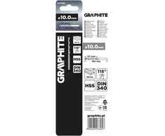 Grąžtas GRAPHITE 54T998 Prailgintas HSS metalinis 10 mm