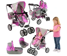 Alice Lėlių vežimėlis Lean Toys 2in1 su krepšiu, pilkas