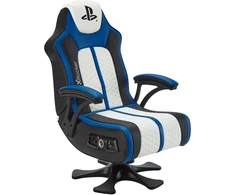 X Rocker „Xrocker Playstation Legend 2.1“ belaidė kėdė ant pjedestalo – balta, mėlyna ir juoda