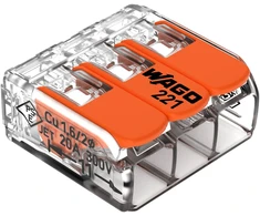 Złączka „Wago“ 3 takelių jungtis, modelis: 221-413, nuo 0,20 iki 4,00 mm², 5 vnt.