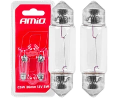 Halogeninės lemputės C5W vamzdinės 36mm 12V 2vnt. blisterinėje pakuotėje amio-03348