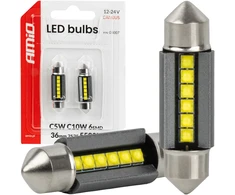 Żarówki led canbus c5w c10w 36mm 2525 6smd baltas 12v 24v amio-05007