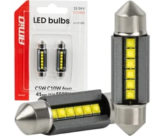 Żarówki led canbus c5w c10w 41mm 2525 6smd baltas 12v 24v amio-05009