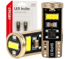 Żarówki led canbus t10e w5w 3x2055 smd baltas 12v 24v amio-03720