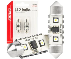 LED lemputės, Canbus, festoon, C5W, 2SMD, 3838, 36 mm, baltos, 12 V, 24 V, amio-04248