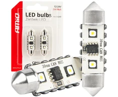 LED lemputės, Canbus, festoon, C5W, 2SMD, 3838, 39 mm, baltos, 12 V, 24 V, amio-04249