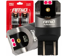 LED lemputės „Canbus Pro“ serijos, W21/5W, 4x3030, SMD, raudonos, 12 V, 24 V, amio-03592