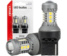 Żarówki led standard 7440 w21w 3030 15smd balta 12v 24v amio-04996