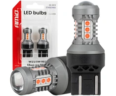 Żarówki led standard 7443 w21/5w 3030 15smd raudona 12v 24v amio-04999