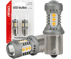 Żarówki led standard bau15s py21w 2x1860smd 3030 15smd oranžinė 12v 24v amio-05002