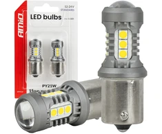 Żarówki led standard bau15s py21w 3030 15smd balta 12v 24v amio-05001