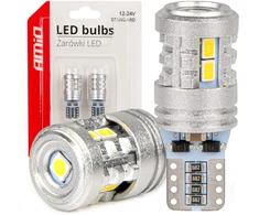 Standartinės T10 W5W LED lemputės 6x3020 + 1x3030 SMD baltos 12v 24v amio-03718