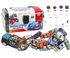 Lean Toys 25 dalių automobilių ir kelio ženklų rinkinys lagamine