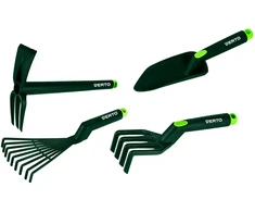 Zestaw Rinkinys 4 plastikinių rankinių įrankių rinkinys (grėbliai, žnyplės, kastuvas, kauptukas/žnyplės)