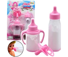 Lean Toys Lėlių buteliukų ir žinduko rinkinys - dingstanti pieno imitacija