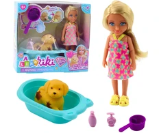 Lean Toys Lėlės ir šuns maudymo rinkinys su interaktyviais priedais