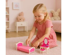 Lean Toys Lėlės miegamojo komplektas su tualetiniu staliuku 29 cm