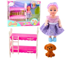 Lean Toys Lėlė su dviaukšte lova ir šuneliu