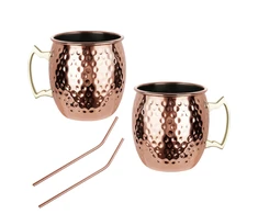 Zestaw Rinkinys „Moscow Mule“ puodelių rinkinys, 2 × 500 ml, 2 šiaudeliai, „Kinghoff“