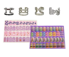 Nagų dažymo rinkinys vaikams Lean Toys Lacquers Glitter Stickers Rings