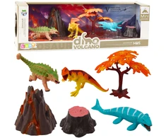 Zestaw Dinozaurų figūrėlių rinkinys su vulkanu ir medžiu, 7 dalys