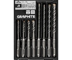 Grąžtas Graphite Rinkinys SDS Plus dvigubų spiralinių betono grąžtų rinkinys: 5, 6, 8, 10 x 110 mm, 5, 6, 8, 10 x 160 mm