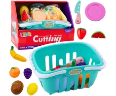 Lean Toys Pjaustomi vaisiai su lipukais ir pirkinių krepšelis vaikams