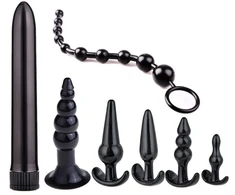 Analinių kištukų ir dildo rinkinys, juoda