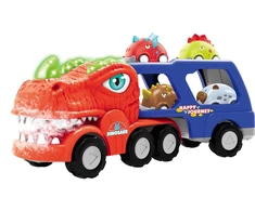 Dinozauro formos sunkvežimis su automobiliais