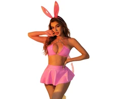 Keturių dalių apatinio trikotažo komplektas Leather Bunny, rožinis XL