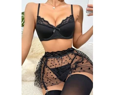 Keturių dalių apatinio trikotažo komplektas Night Seduction, juoda XL