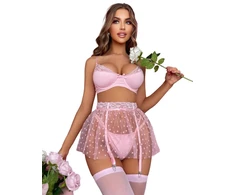 Keturių dalių apatinio trikotažo komplektas Night Seduction, rožinis XL