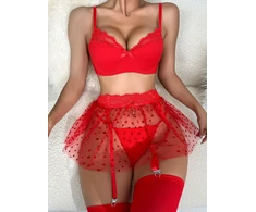 Keturių dalių apatinio trikotažo komplektas Night Seduction, raudona XL