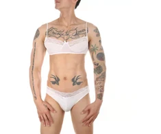 Seksuali liemenėlė ir kelnaitės, baltos spalvos