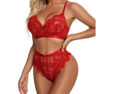 Seksualus nėriniuotas apatinio trikotažo rinkinys Raudona Lace