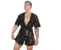 Seksualus vyriškas chalatas + apatinis trikotažas, juodas