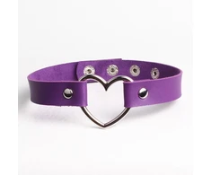 Širdies formos odinis chokeris su reguliuojamu dydžiu, violetinis