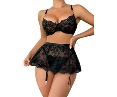 Trijų dalių apatinio trikotažo komplektas Juodas Babydoll