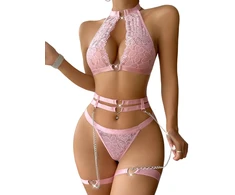 Trijų dalių apatinio trikotažo komplektas Cute Lace, rožinis