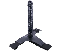 Varpos imitatorius Strap On Long Dildo, juoda