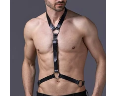 Vyriškas odinis kūno diržas vaidmenų žaidimams ir BDSM Leather Bondage Belt