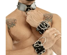 Vyriškų BDSM antrankių ir kaklo pavadėlio rinkinys