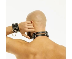 Vyriškų BDSM antrankių ir kaklo pavadėlio rinkinys