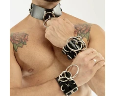 Vyriškų BDSM antrankių ir kaklo pavadėlio rinkinys