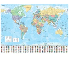 KNYGA Collins Maps Collins Large World Wall Laminated Map (70 x 91.5 cm): Laminated Map with Flags, Perfect for Classroom, Office and Home