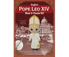 KNYGA Galusz Kati Unofficial Pope Leo XIV Book and Crochet Kit: Includes everything to make a Pope Leo XIV amigurumi doll – Pope face &amp; project book, 5 colors of yarn, Crochet book, Cross charm &amp; wire, Plastic safety eyes, Yarn needle, Fiberfill stuffing