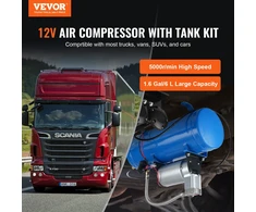 12V oro kompresoriaus rinkinys su 6 L bakeliu. garso signalams. slėgis 90-120 PSI