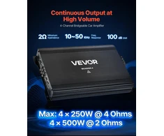 4 kanalų automobilinis garso stiprintuvas. AB klasė. iki 4x250W/4Ω arba 4x500W/2Ω