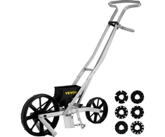 Aliuminė stumiama sėjamoji. ilgis nuo 78 cm. su dviem ratais. sėkloms ir trąšoms sėti. 6 sėjos vienetai