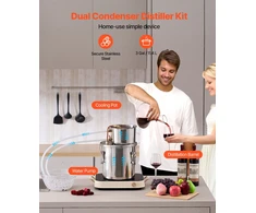 Alkoholio/vandens distiliatorius 11.4 l. nerūdijančio plieno su varine ritute. termometru ir siurbliu